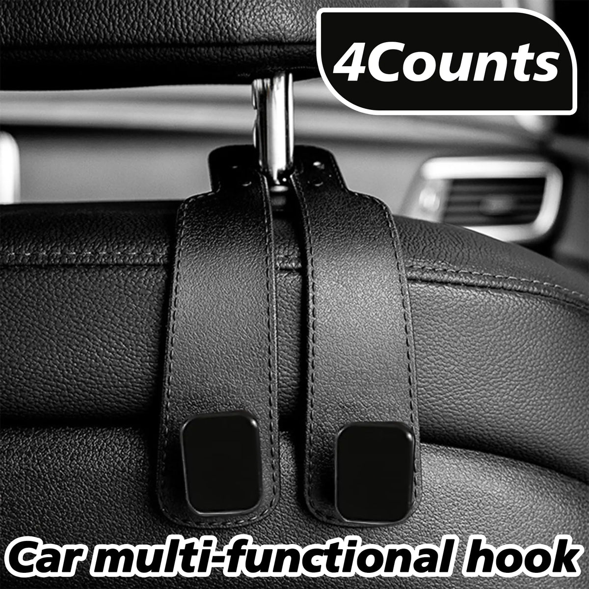 4 Counts Car Seat Headrest Hook, Improved Car Seat Back Double Hooks for Kids' Toys Hats Masks Sunglasses, Soft Gentle Faux Leather