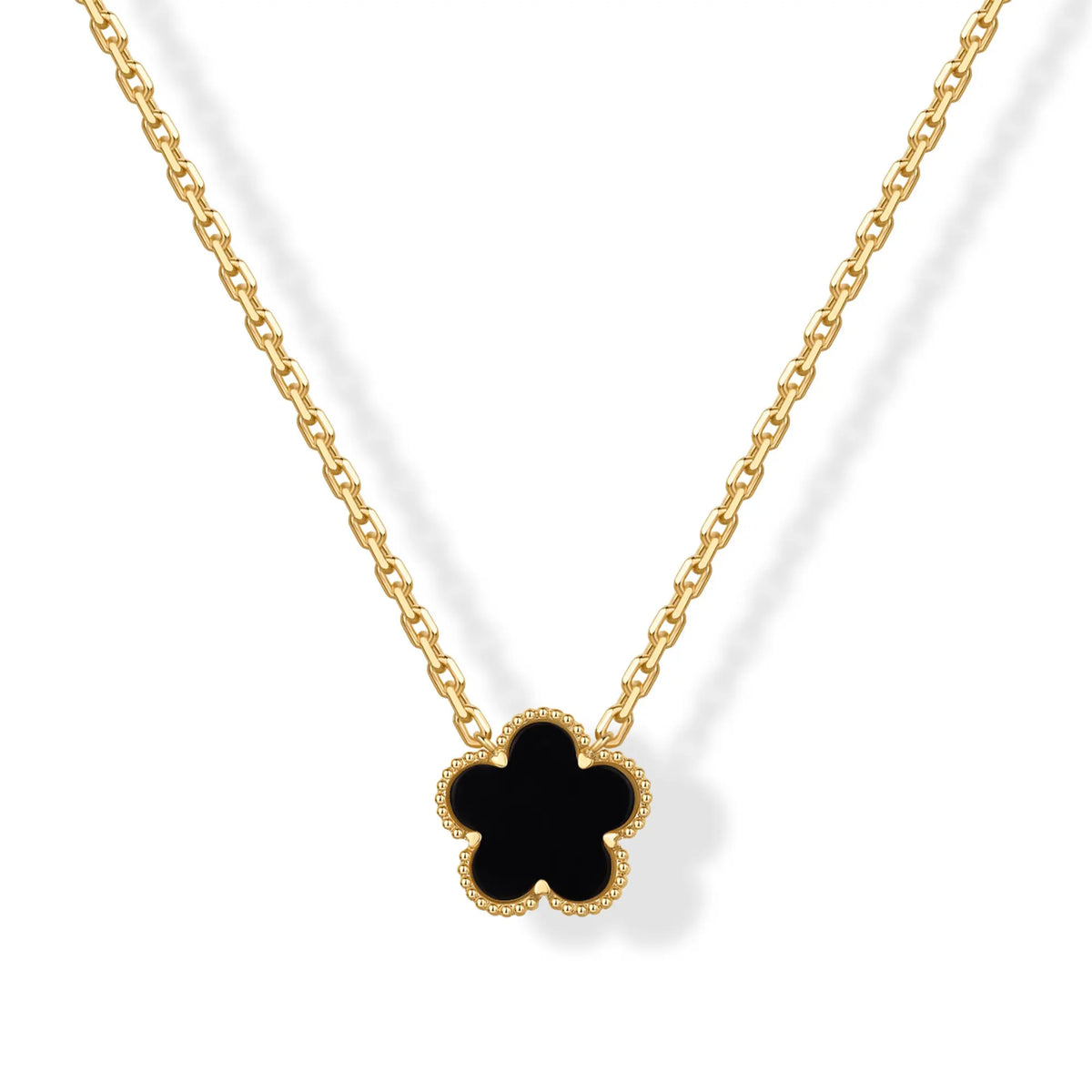 Gold Plated Clover Necklaces for Women - Black Onyx & Mother of Pearl Gemstone Pendant Necklace - Adjustable Chain Hypoallergenic Jewelry Gifts